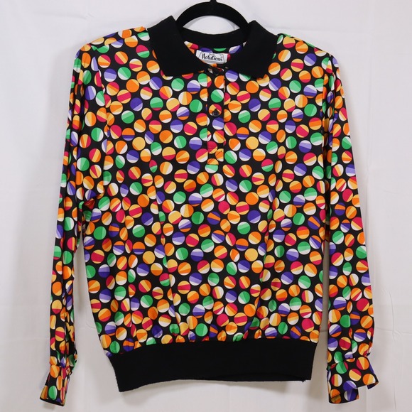 Petite Notations Tops - Petite Notations Polka Dot Top 8 Multicolor Womens Vintage Long Sleeve Blouse